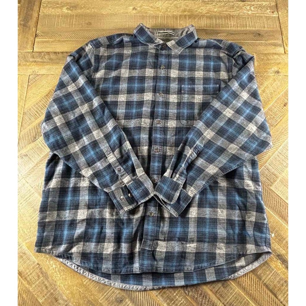 Tommy Bahama Canyon Beach Flannel Shirt Mens XXL Blue Grey Plaid Long Sleeve